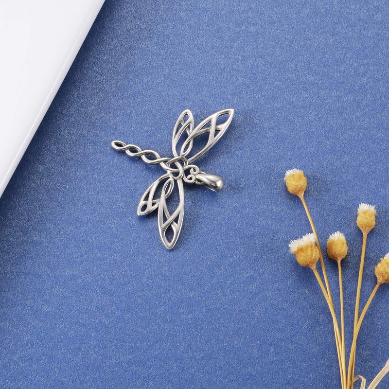 MANBU Sterling Silver Dragonfly Necklace Bracelet for Women Celtic Infinity Dragonfly Pendant Christmas Jewelry Gifts for Nature Lovers (dragonfly necklace) - Image 4